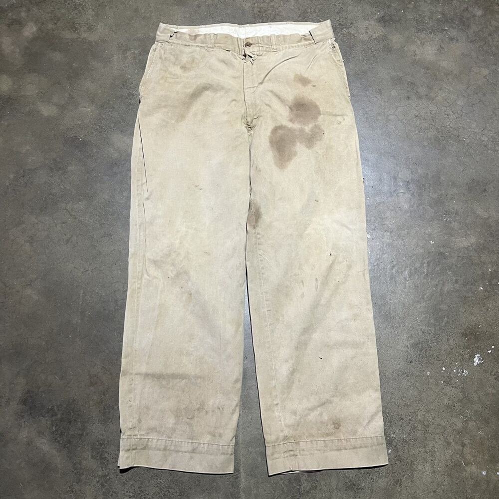 Vintage 50s Tan Sanforized Sail Cloth Cotton Chinos 34x29